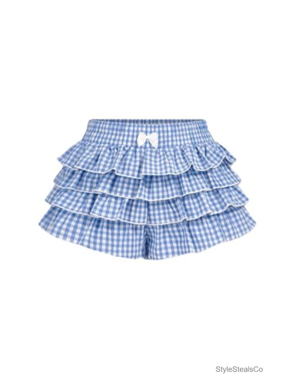 Women Gingham Tiered Ruffle Shorts Low Rise Mini Skort